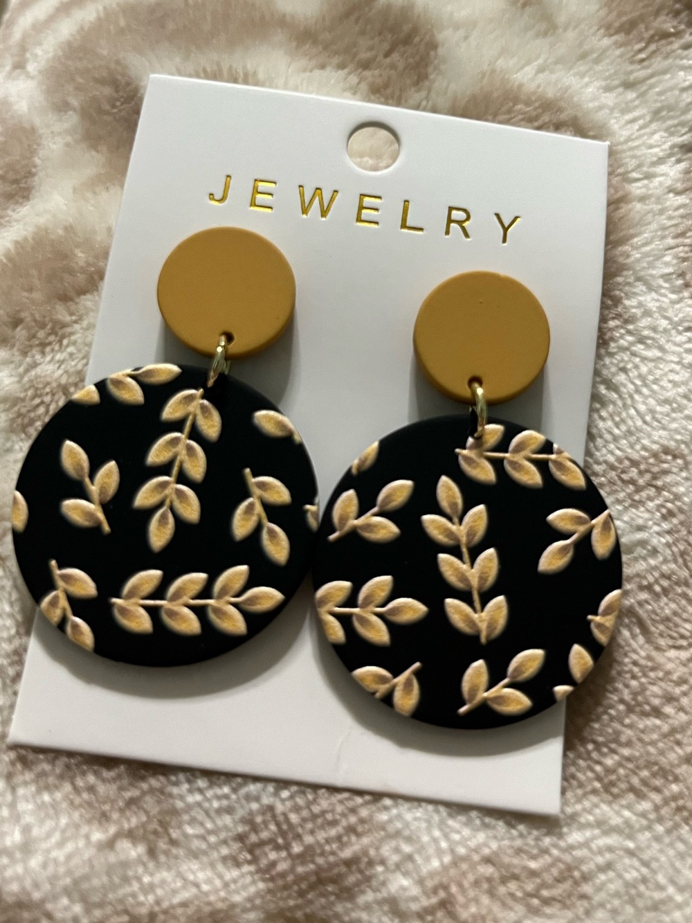 Hand-Painted Black and Gold Leaf Drop Earrings -